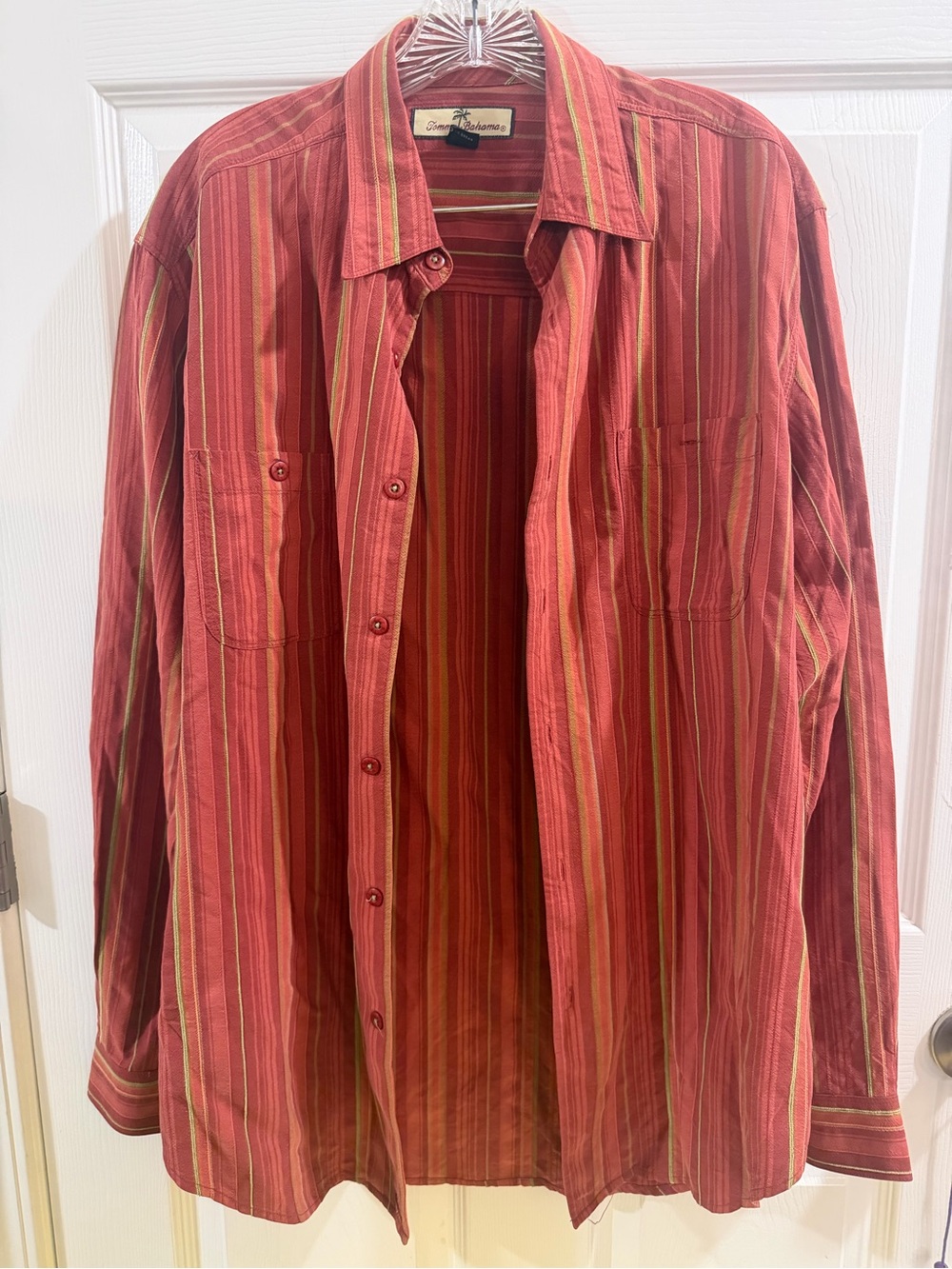 Tommy Bahama Red Striped Lightweight Silk Blend Button Up Shirt